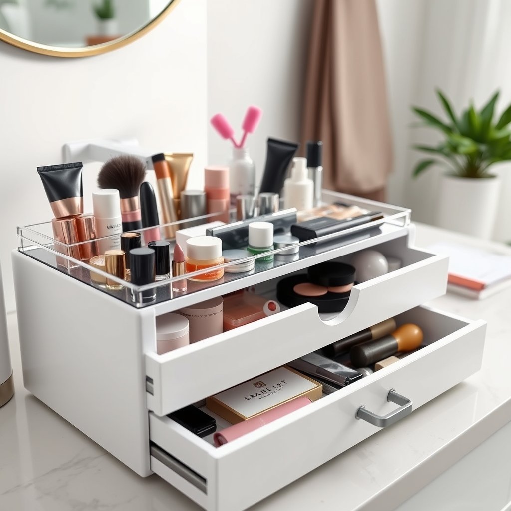 makeup organizer in action