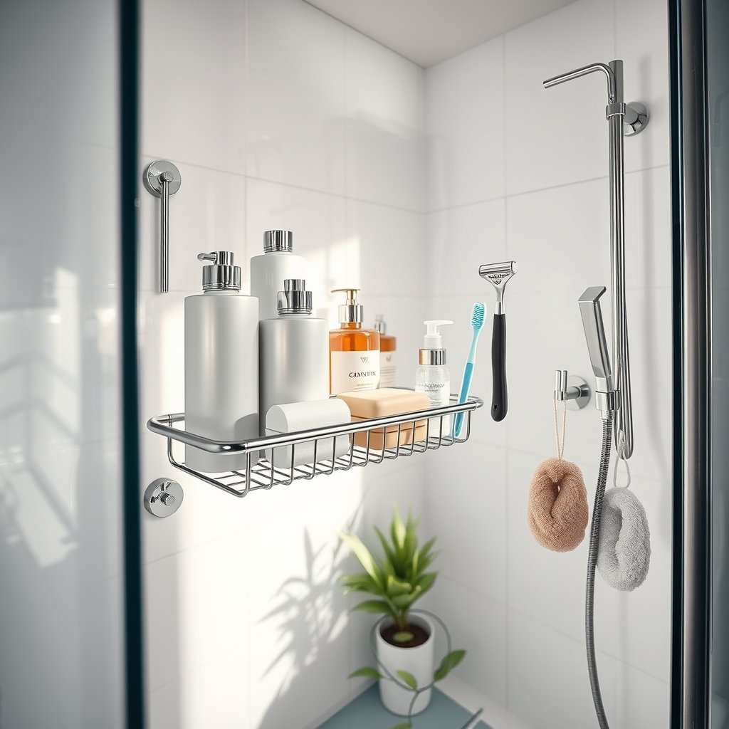 shower caddy in action